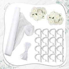 34 Pcs Wedding Aisle Pew Decor Set – Tulle Flowers, White Ceremony Decorations