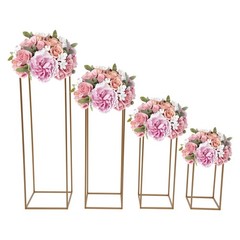 4 Piece Flower Stand Set Gold Metal Rectangular For Wedding Party Table Decor