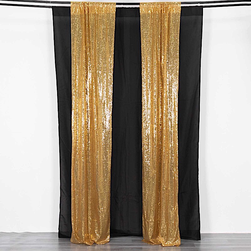 2 GOLD 8ft x 2ft Sequined Backdrop Curtain with Rod Pockets Wedding Decorations