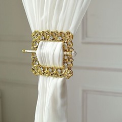 2 Gold 6″ Square Plastic CURTAIN TIE Backs Baroque Design Acrylic Crystals Party