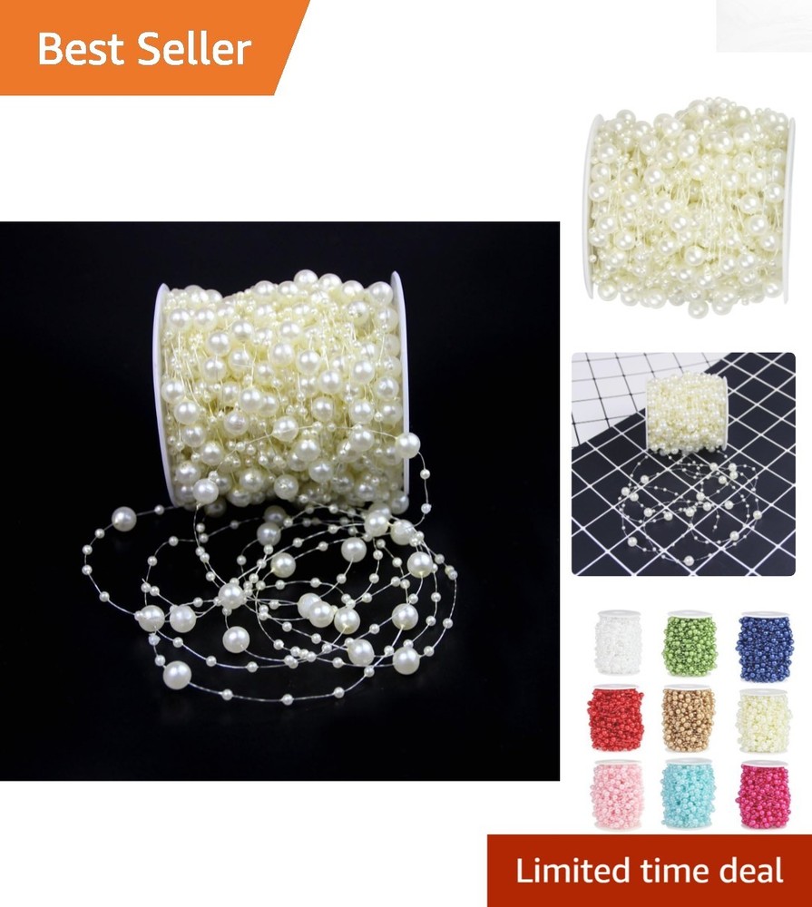 100 Feet Ivory Artificial Pearl String Beads – Ideal for Wedding Decorations
