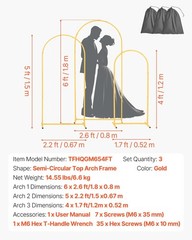 6ft/5ft/4ft Gold Arch Stand Set — Sturdy 18x18mm Square Tube, Easy Snap Assembly