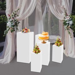 5 Pack Modern Square Cake Pedestal Stands Iron White For Cake Shops Weddings