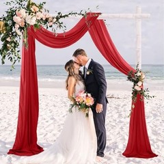Wedding Arch Draping Fabric Sheer Fabric for 29″W x 240″L (Pack of 1) Red