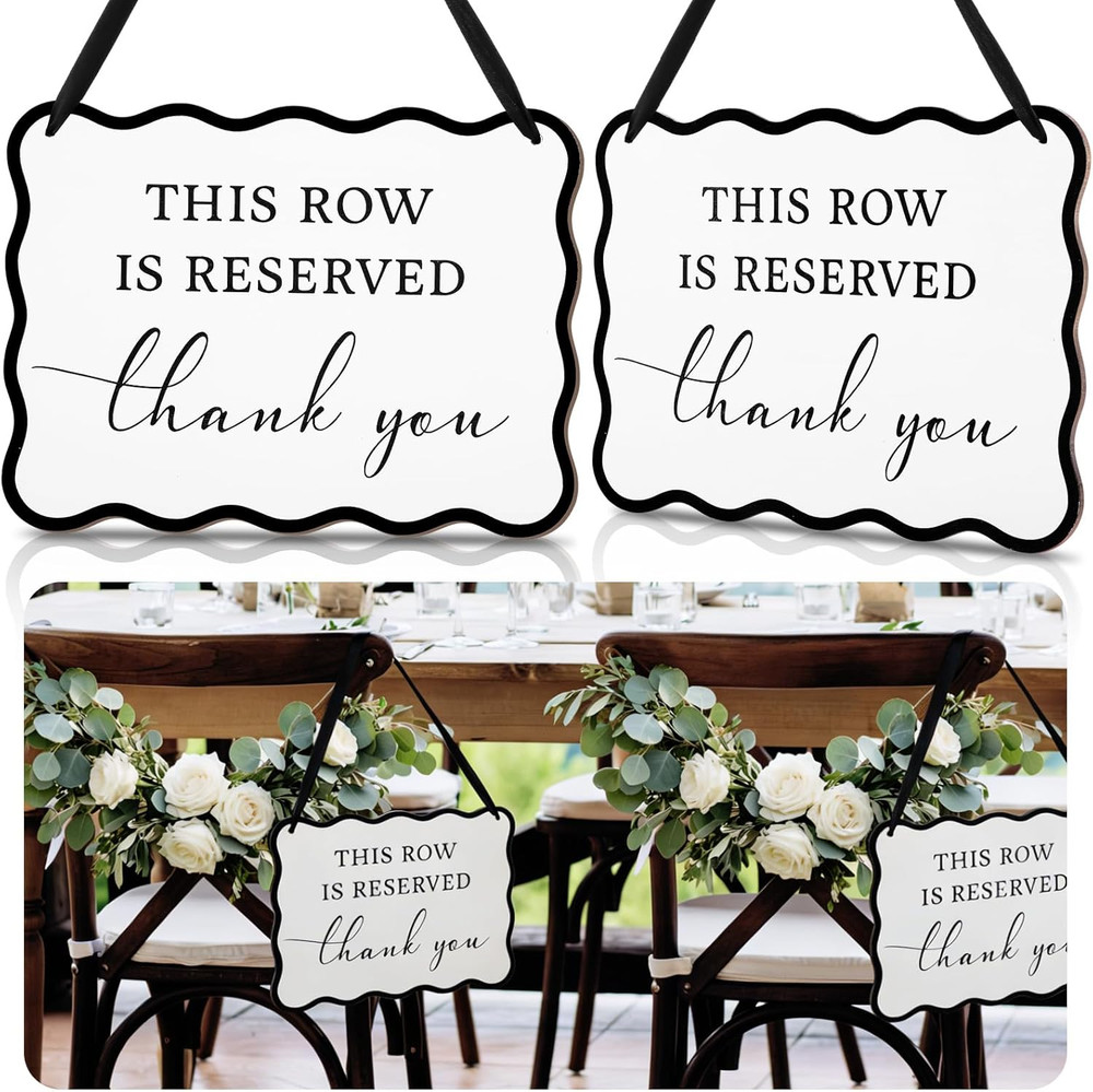2 Pack Wooden Reserved Signs for Wedding Chair 8.5 X 11 Inch This Row Is Reserve