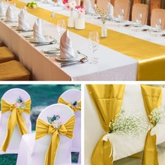 4 Pack Satin Table Runner 12 x 108 Inch Golden Long Bright Silk and Smooth