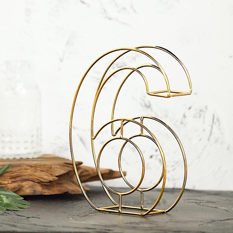GOLD 8″ tall 3D Metal Wire Number 6 Party Wedding Reception Backdrop Supplies