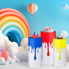 Set of 3 Paint Party Decorations Art Themed Cylinder Stand Covers Paint Splatter
