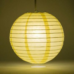 20″ Lemon Yellow Chiffon Round Paper Lantern, Even Ribbing, Hanging Decoration