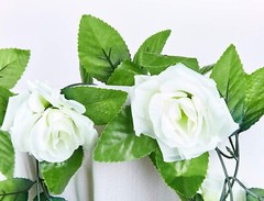 Wedding Decor Chiffon 2 Chair Sashes,2 Artificial Silk Rose Garland,12Ft Ribbon
