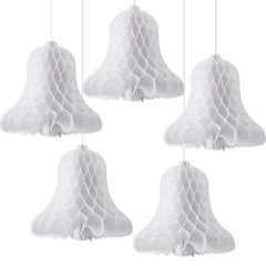 WILLBOND 5 Pieces Paper Wedding Bells White Hanging Big Heavy Honeycomb Bells