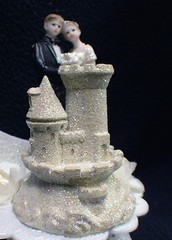 Sand Castle Beach Florida Wedding Cake Topper. Ocean Lake bride and Groom Top