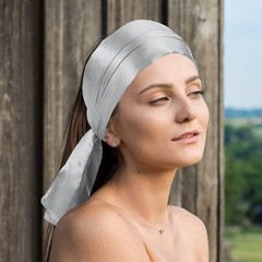 2Pcs 35 Inch Square Satin Head Scarf Silk Feeling Hair Scarf, Light Grey