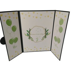 Elegant Foldable Wedding Welcome Sign With Greenery and Balloons Theme