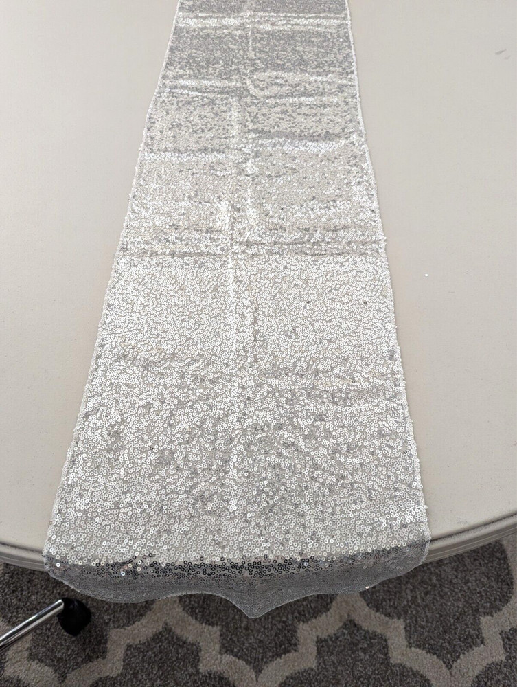 Elfcool 12×72-Inch Silver Sequin Table Runner Sparkly Metallic Event Bridal Wedd