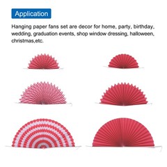 12Pcs Hanging Paper Fans Party Set Decoration for Birthday,Wedding Rose Red