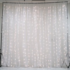 Warm White LED Lights on Organza BACKDROP 18 ft x 9 ft Wedding Decorations