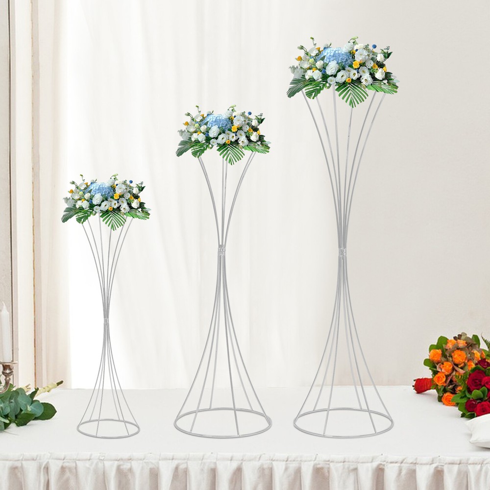 3Pcs Modern Silver Metal Flower Stand for Wedding Table Centerpieces Decor