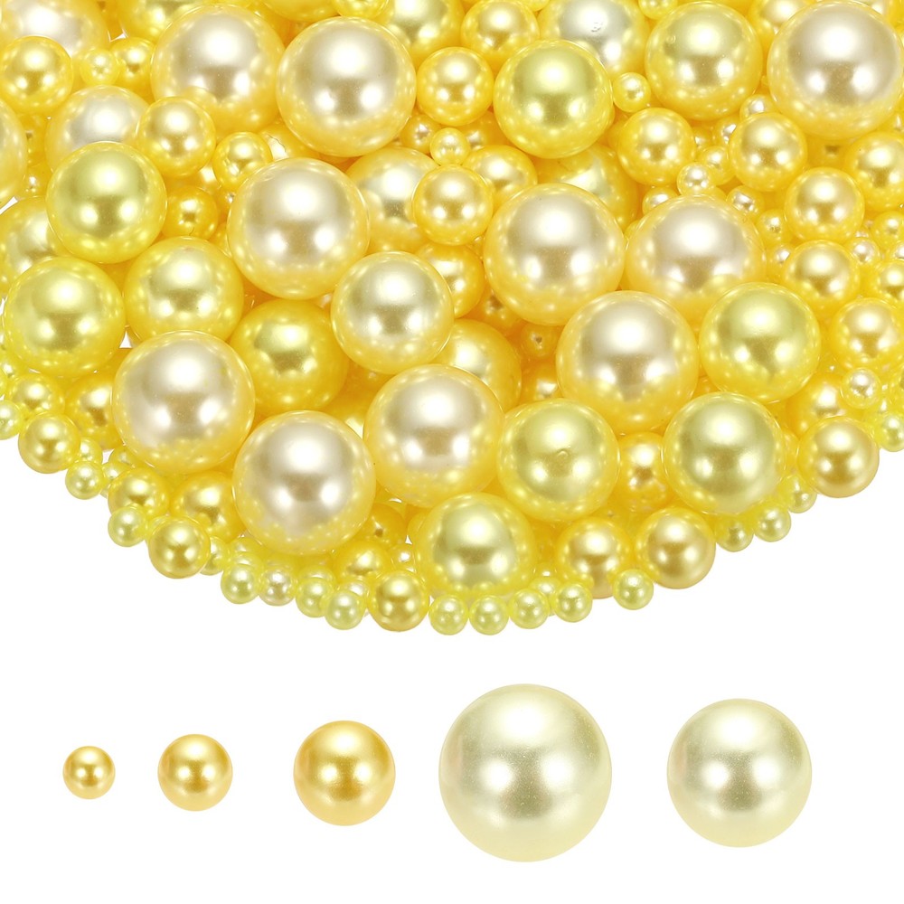 4/6/8/12/14mm Pearl Bead for Vase Filler, 600 Pcs Floating Beads, Yellow