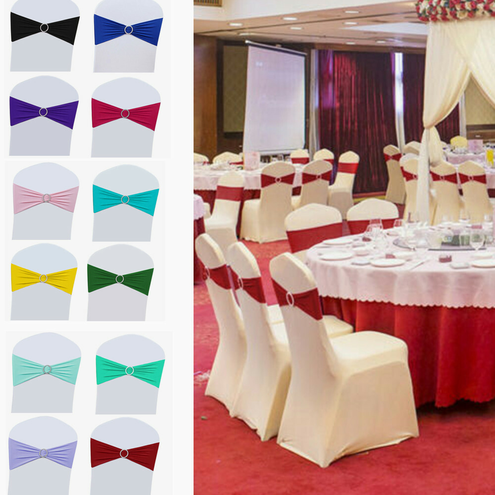 25/50/100PCS Spandex Stretch Chair Cover Sashes Bows Wedding Party Decoration