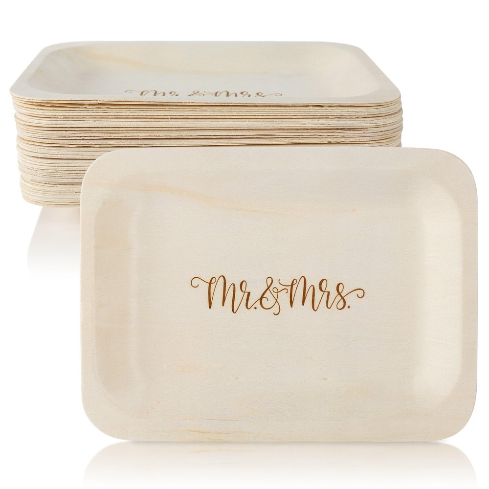 Mr. and Mrs. Disposable Wedding Plates – Rustic, Compostable Alternative t