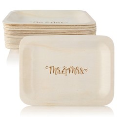 Mr. and Mrs. Disposable Wedding Plates – Rustic, Compostable Alternative t