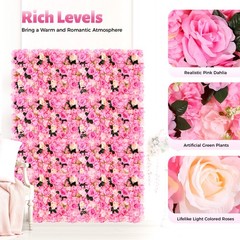 12 Pcs Pink Flower Wall Decor, 3D Silk Rose Floral Artificial Flower Wall