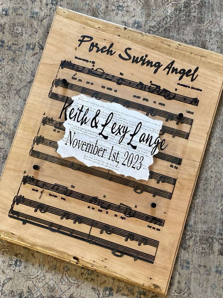 22”X 18”X 1.5”Anniversary, Wedding, Gift, Engraved, Music Sheet, Resin Top Coat!