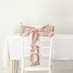 5 ROSE GOLD Embroidered Sequin CHAIR SASHES Party Events Decorations