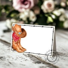 RUSTIC WESTERN COWBOY BOOTS TENT STYLE WEDDING PLACE CARDS or TABLE CARDS #447