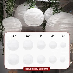 Mudra Crafts Mixed Size Round Chinese White Paper Lanterns Hanging Decor | 10…