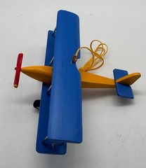 Hanging Airplane, Blue Yellow, Nursery Decor, Decorative Wooden Airplane