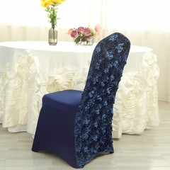 Navy Blue Satin Rosette SPANDEX Stretchable Banquet CHAIR COVER Wedding