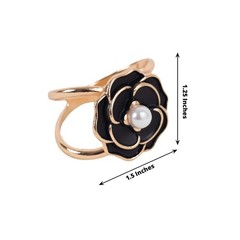 10 BLACK Pearl Floral Metal Napkin Rings GOLD Rim Party Decorations Wedding