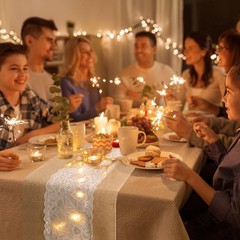 Xinnun 6 Pack Burlap Table Runner with LED String Lights, Modern Rustic Lace …