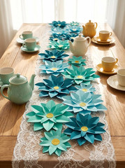 Turquoise Paper Flower for Wall Wedding Party Birthday Celebration Backdrop Deco