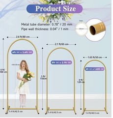 HEMMOTOP Gold Metal Arch Backdrop Stand Set of 3 – 6FT 5FT 4FT Wedding Party