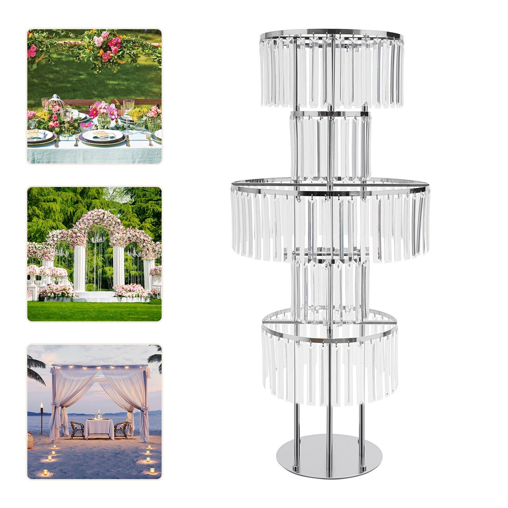 5-Tier Flower Stand Silver Acrylic Crystal Tabletop Wedding Centerpiece 110cm