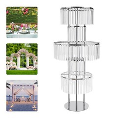 5 Tier Silver Electroplated Iron Acrylic Crystal Flower Stand 110cm Freestanding