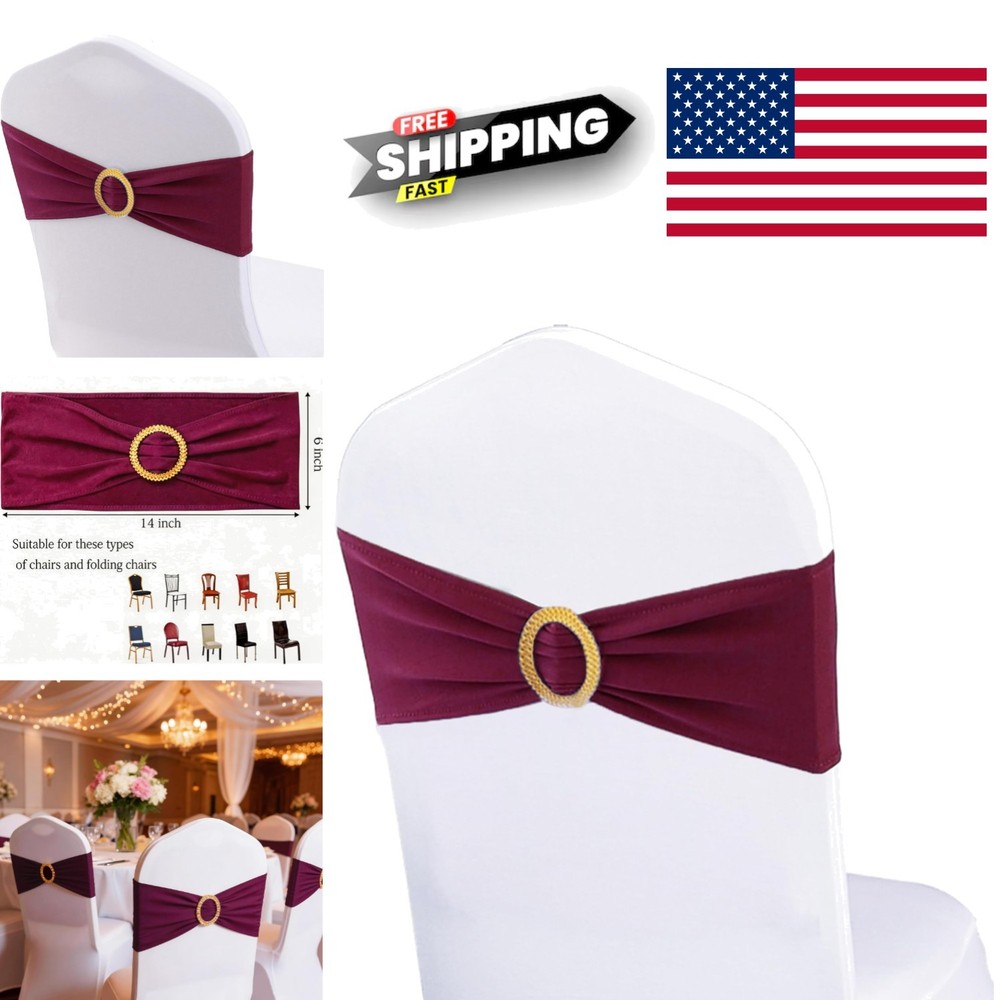 Reusable Dark Burgundy Chair Sashes 50 Count with Gold Buckles for Celebrations