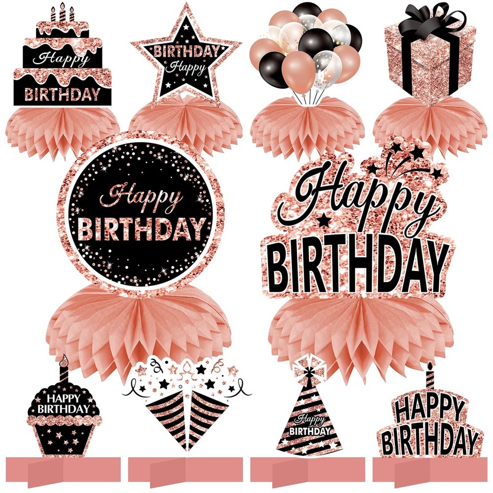 10Pcs Rose Gold Birthday Decorations Honeycomb Centerpieces for Girls Women, …