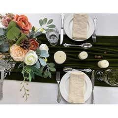 Luxurious Velvet Table Runner, 10ft Wedding Reception 20X120inch Olive Green