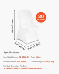 VEVOR 30PCS White Stretch Spandex Folding Chair Covers for Wedding Party Dining