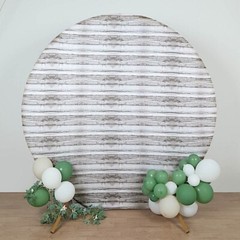 7.5 ft Rustic White Fitted Spandex Round Backdrop STAND COVER Wood Design Party