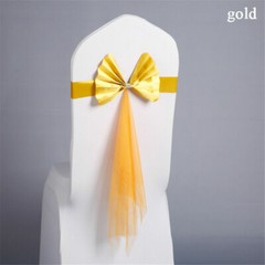 5pcs Chair Back Flower Cover Bowknot Gauze Stretch Wedding Party Decorations