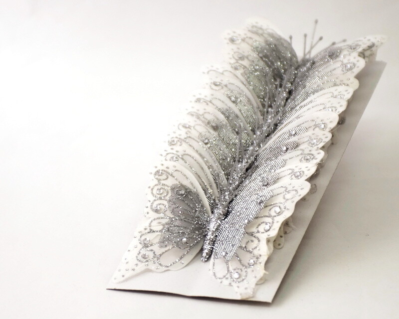 12PC 4″ Silver Glitter Feather Butterflies Craft DIY Wedding Cake Topper