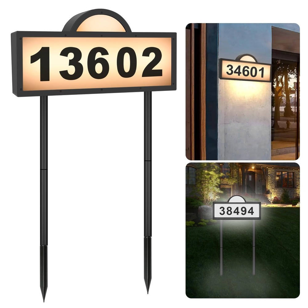 LED Solar Address Sign, Address Numbers for Yard with 2 Colors, Warm White & …