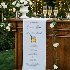 Custom Linen Open Bar Menu Banner Rehearsal Dinner Cocktails