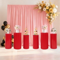6PCS Display Pedestal Stand Iron Riser Column Pillar 23.6″ /26″ /27.6″ Tall Red