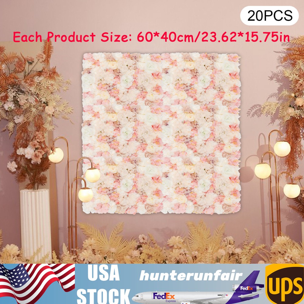 20 Pieces Flower Wall Panel Artificial Floral Backdrop Wall Decoration Backdrop